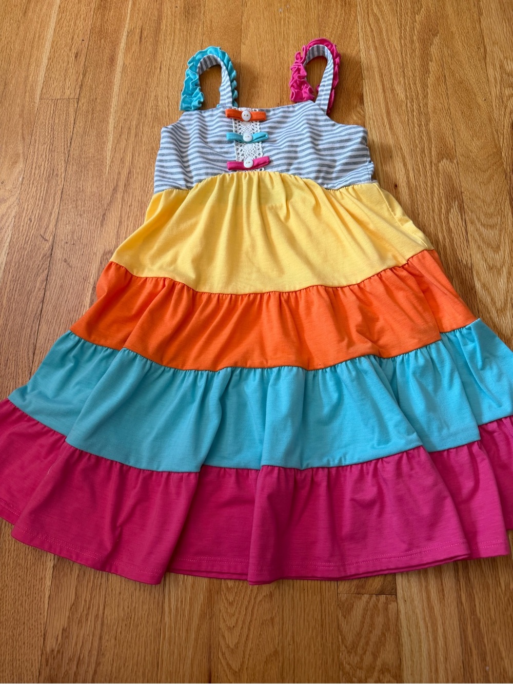 Jona Michelle colorful tiered rainbow sundress for girls Size 7